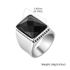 Simple Retro Black Cubic Glass Signet Ring for Men, Geometric Square Stainless Steel Ring, Fashion Punk Finger Jewelry size 7-12