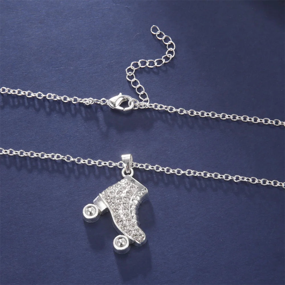 CZ Roller Skate Charm Pendant Necklace for Women