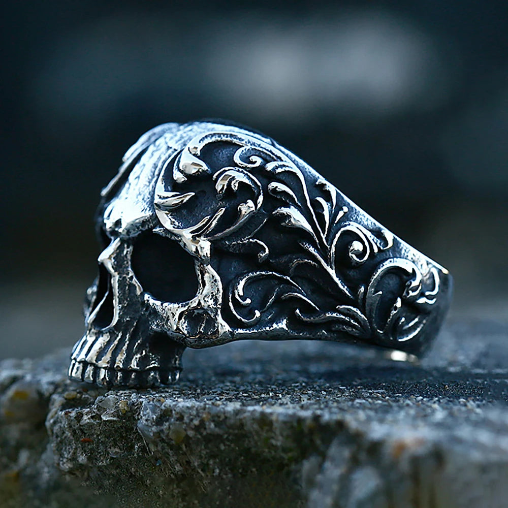 Gothic Skull Steel Ring Vintage Carved Punk 316L