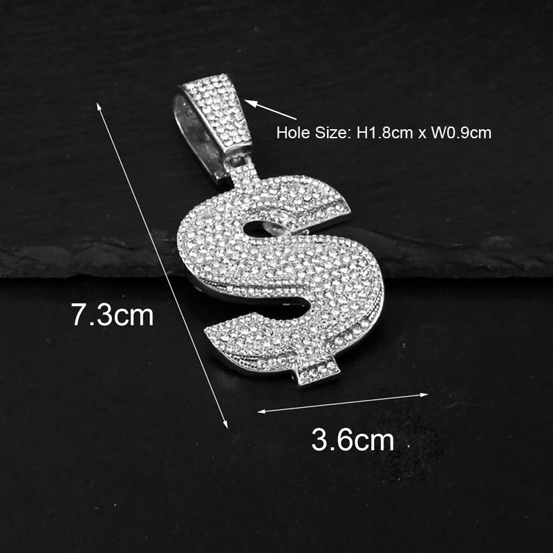 Iced Out Dollar Sign Cross Cuban Pendant — Gold