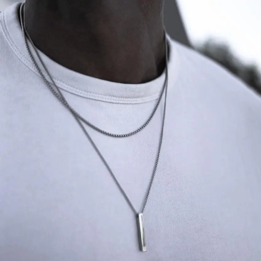 Vertical Bar Rope Cuban Chain Pendant — SS