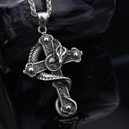 Gothic Skull Cross Dragon Pendant Necklace — Stainless Steel