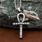 Antique Textured Egyptian Ankh Cross Pendant Necklace Stainless Steel Eye Of Horus Faith Amulet For Male Matching Trendy Jewelry