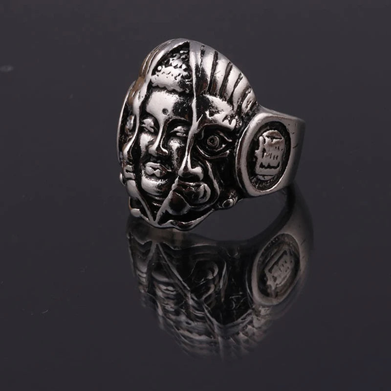 God or Devil Gothic Open Ring — Retro Biker Statement Band