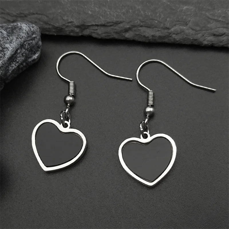 Gothic Heart Silver Earrings Punk Hoop Kpop Y2k