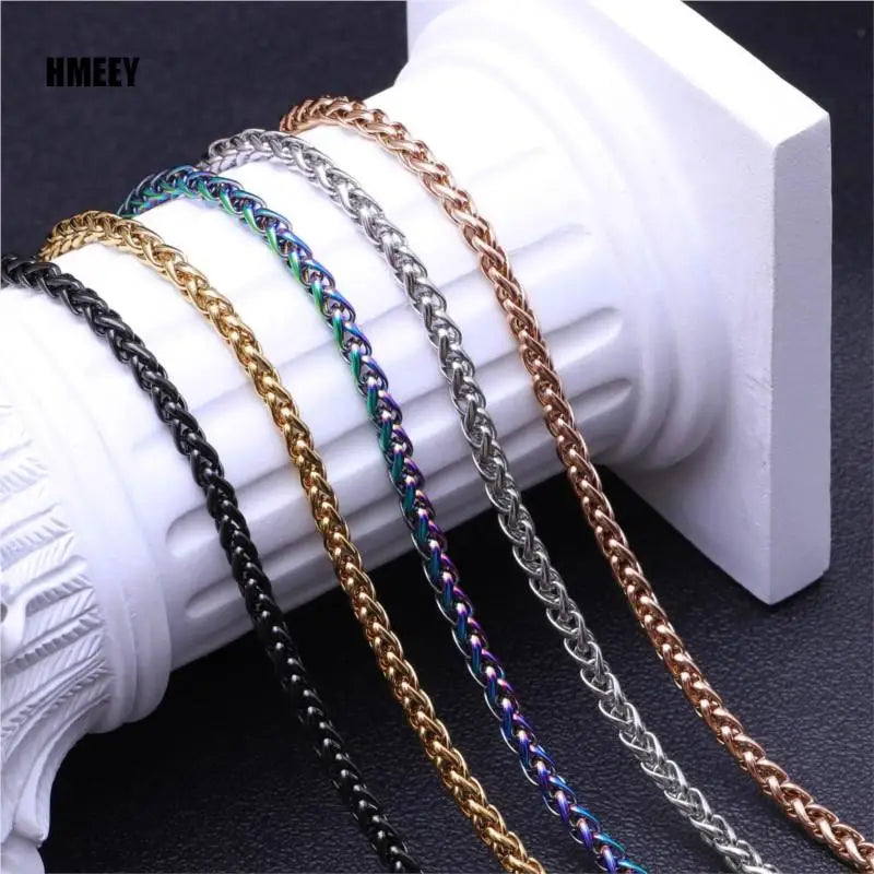 Hmeey 3MM-8MM STAINLESS STEEL TWIST LONG CHAIN NECKLACE FOR MEN Neck Punk Jewelry Pendant Accessories Male Chains