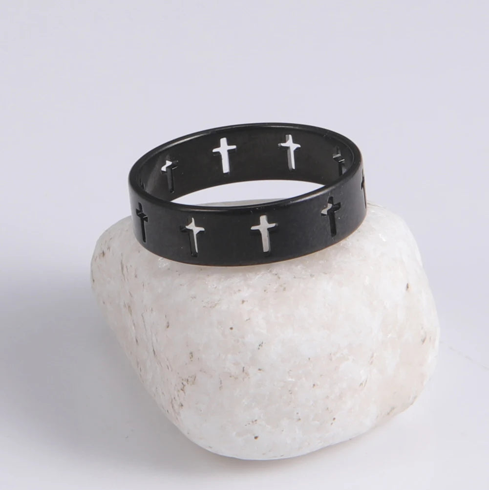 Gothic Wedding Cross Ring — Stainless Steel
