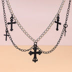 Gothic Black Cross Necklace for Women Men Metal Punk Choker Necklaces Handmade Party Jewelry Accessories