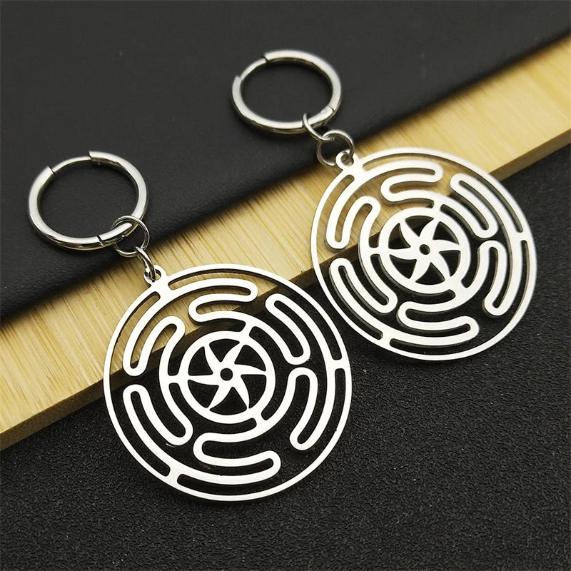 Steel Earrings Hekate Wheel Drop Strophalos Hecate