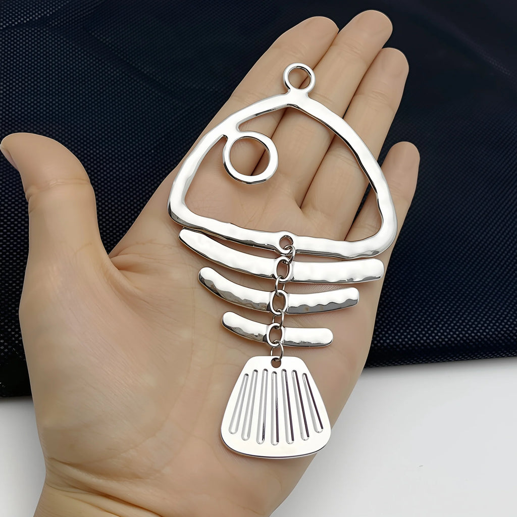 1Piece Matt Golden and Silvery Large Fish Bone Skeleton Charms Pendants for DIY Necklace Jewellery Making Findings