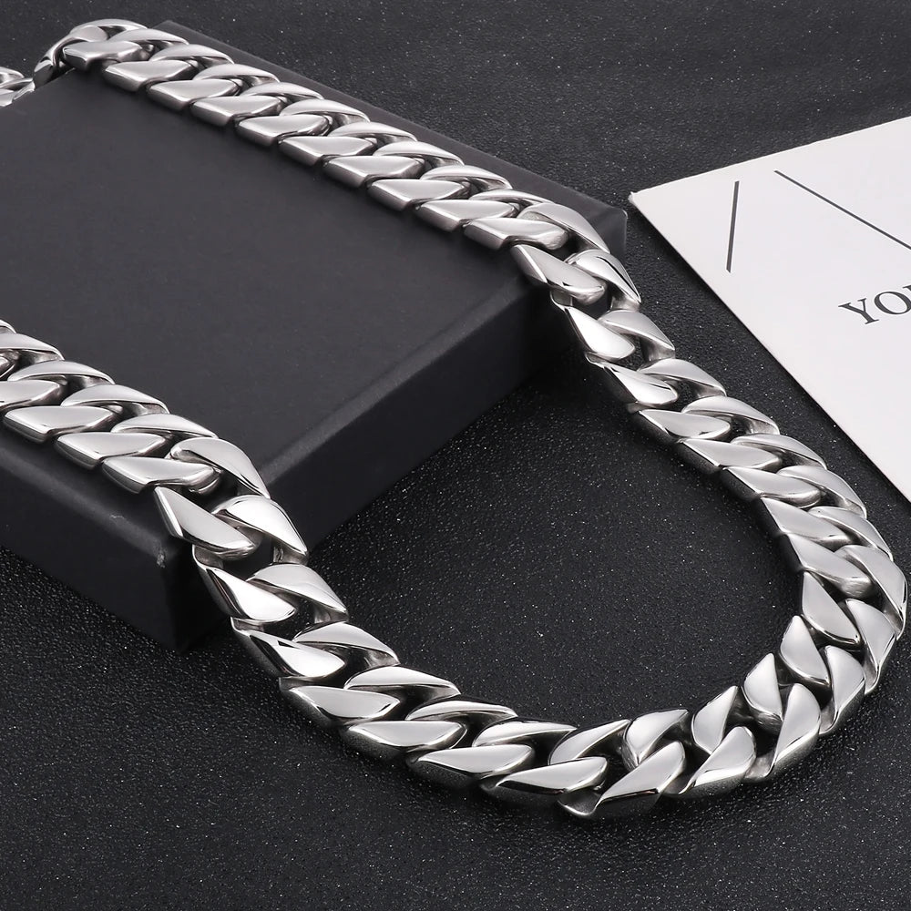 Classic Choker Necklace Man 20MM Wide Stainless Steel Cuban Link Chain Necklaces for Men Polished Hip-Hop Rapper