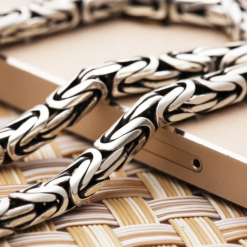New Fashion Silver Jewelry Retro 6MM Thick Six-Character Mantra Trendy Personality Man Necklaces