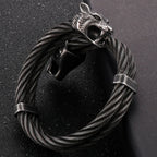 Retro Elastic Wolf Head Open Cuff Bangle Bracelet For Men 12MM Twist Chain Stainless Steel Men‘s Bracelets Rockers
