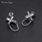 Iced Out Cross Stud Earrings — Silver