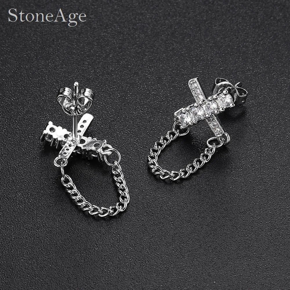 Iced Out Cross Stud Earrings — Silver