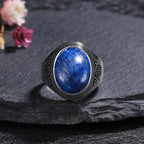 Silver Plated Rings Large Natural 10x14MM Black Agate Ring for Women Men Silver Party Jewelry Tiger Eye Turquoise Lapis