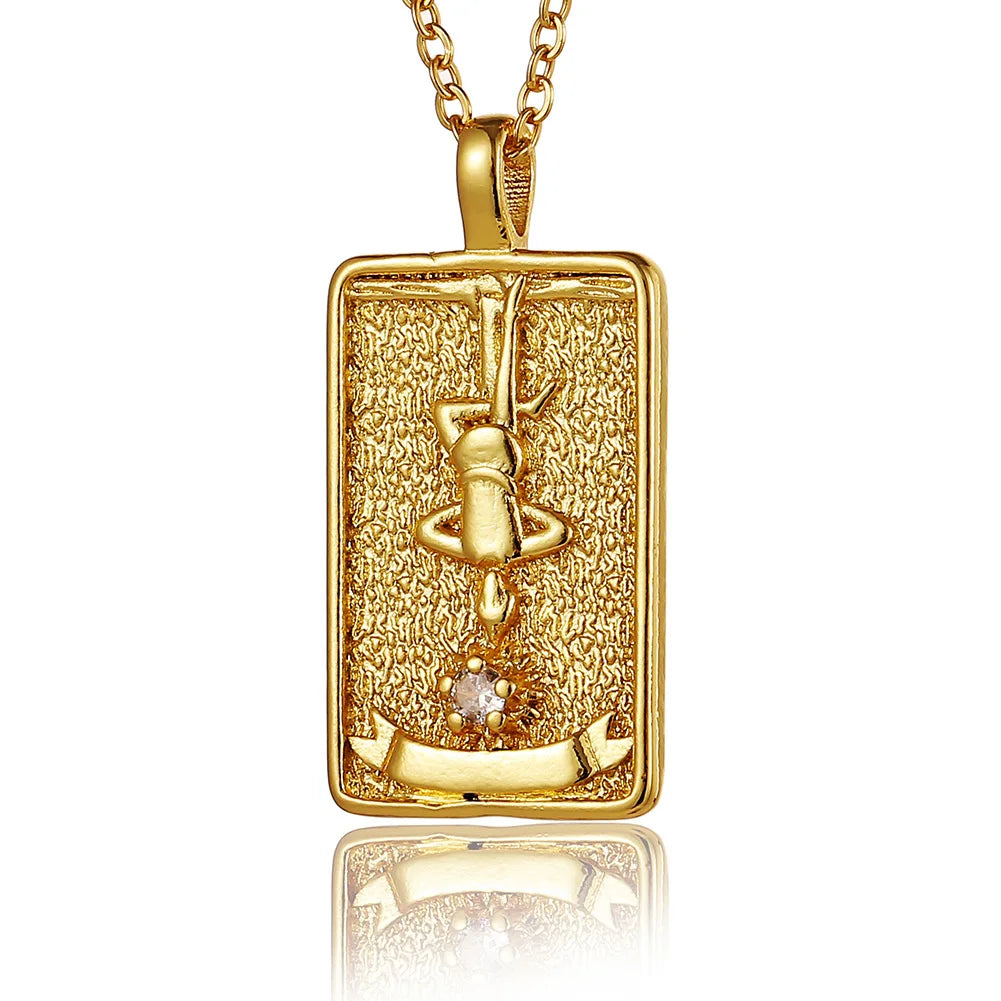 22 Style Classic Tarot Card Pendant Necklace Double Sided Zircon Tarot Necklace Major Arcana Empress Sun Star Sign