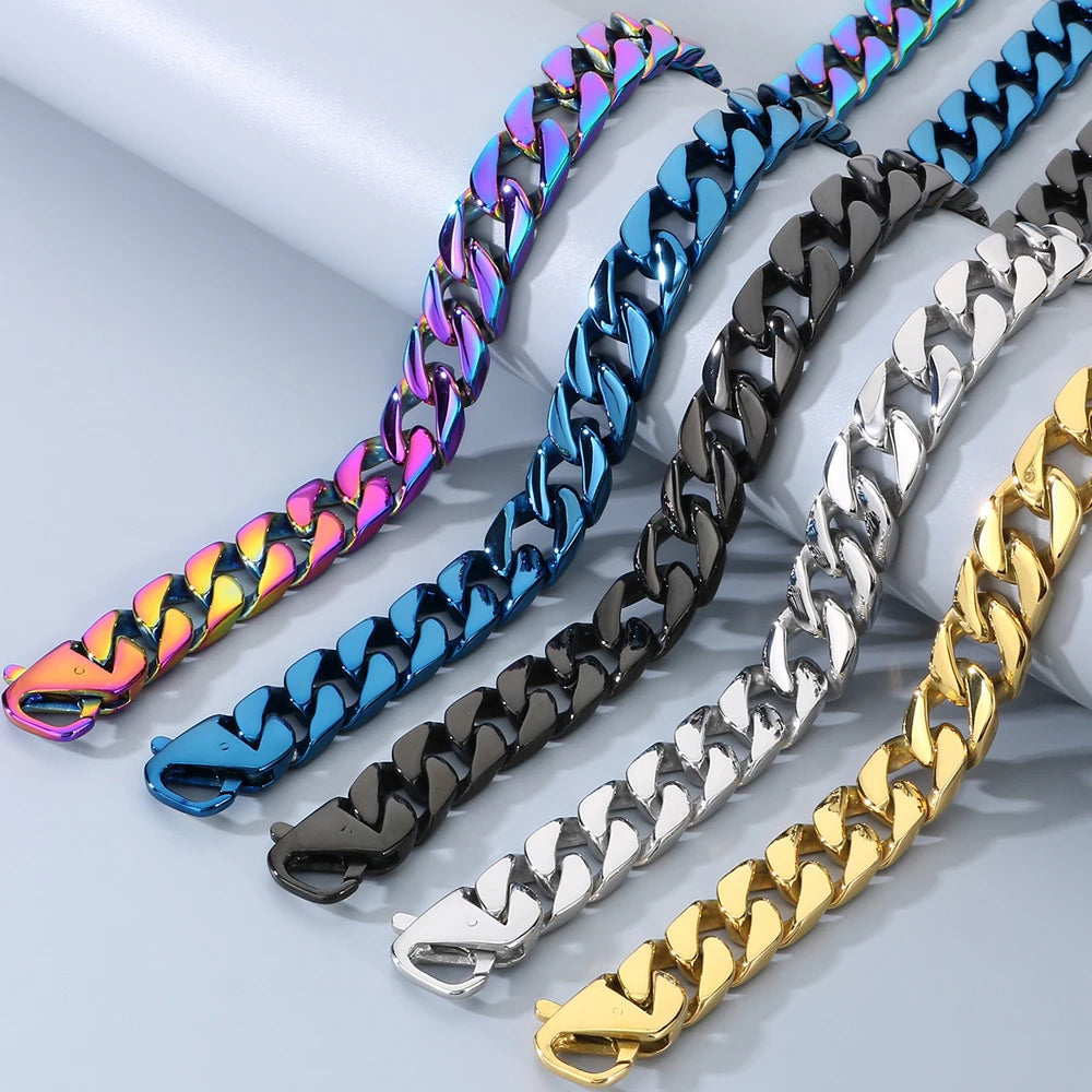 60CM 15MM Width Curb Cuban Link Chain Necklace for Man 316L Stainless Steel On Neck Chains Jewelry Men's Necklaces