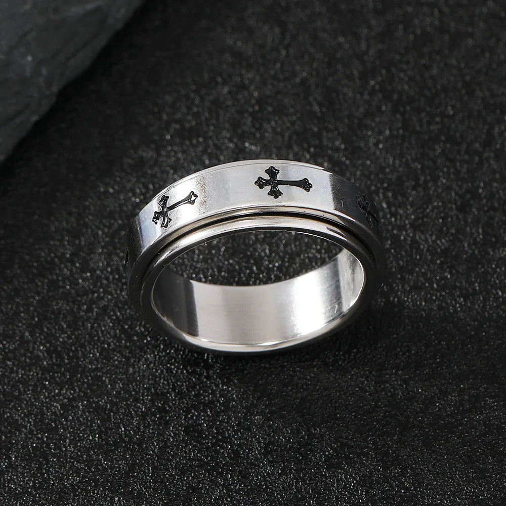 Cross Steel Ring 316L Rotating Finger