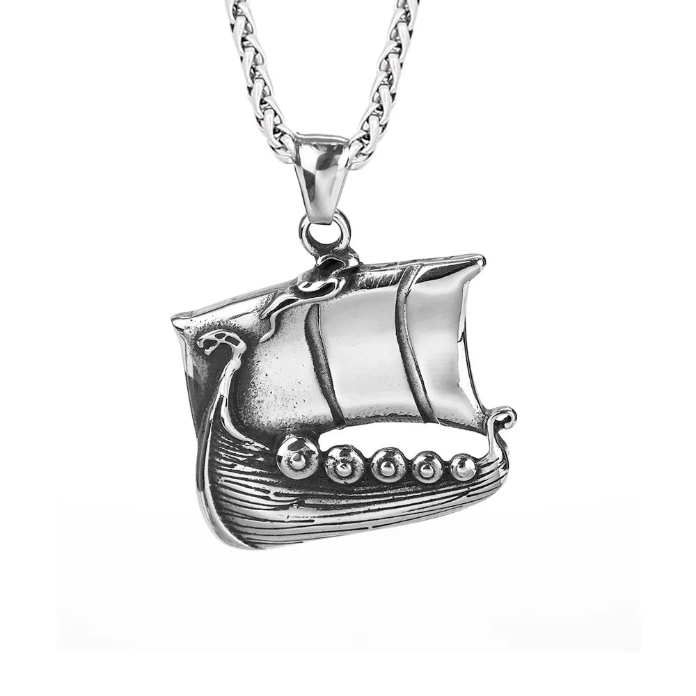 Viking Longship Norse Pendant Necklace — Stainless Steel
