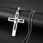 Fashion Double Cross Pendant Jesus Necklace for Men Boy Stainless Steel 24Inch Chain Link Necklaces Male Religious