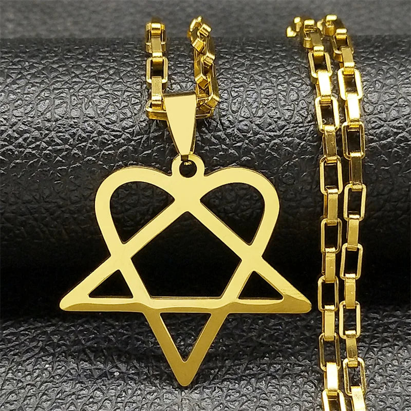 Hip Hop Rock Music Him Heartagram Star Heart Necklace for Women Men Stainless Steel Y2k Black Metal Band Goth Punk Chain Jewelry