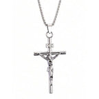 Jesus Crucifix Rhinestone Cross Necklace — Stainless Steel