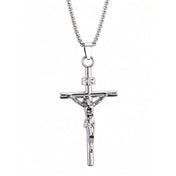 Men Jesus Crucifix Necklace Stainless Steel Rhinestone Cross Pendant Christian Religious Hip Hop Neck Jewelry