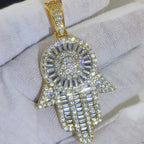Iced Out Hamsa Hand of Fatima Pendant Necklace — Copper Alloy