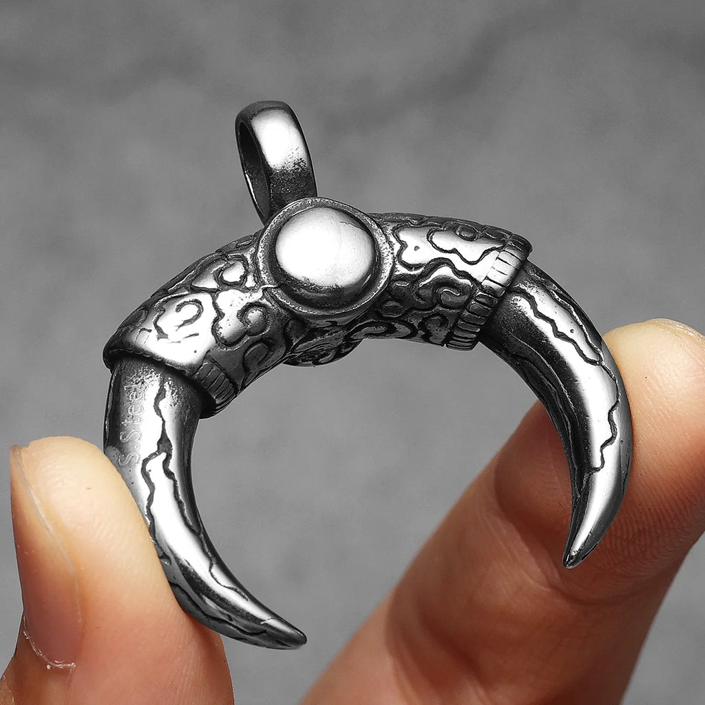 Ox Horn Pendant Necklace — Stainless Steel