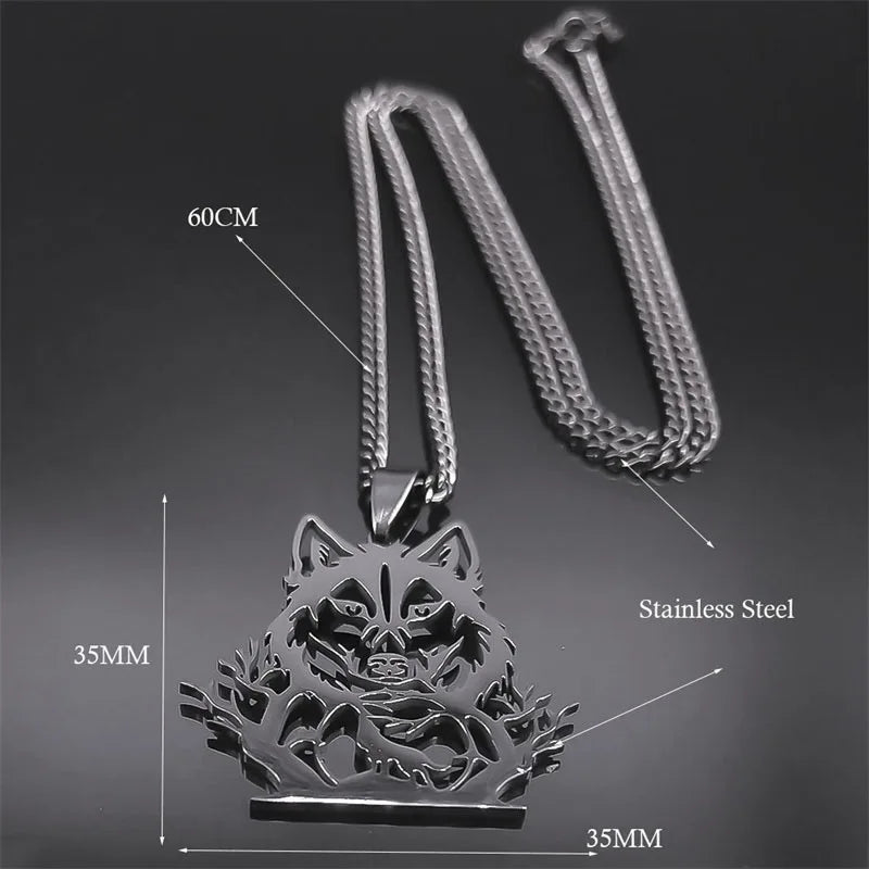 Goth Full Moon Wolf Head Pendant Necklace Women Men Black Color Forest Tree Hollow Animal Necklaces Jewelry Party Gifts
