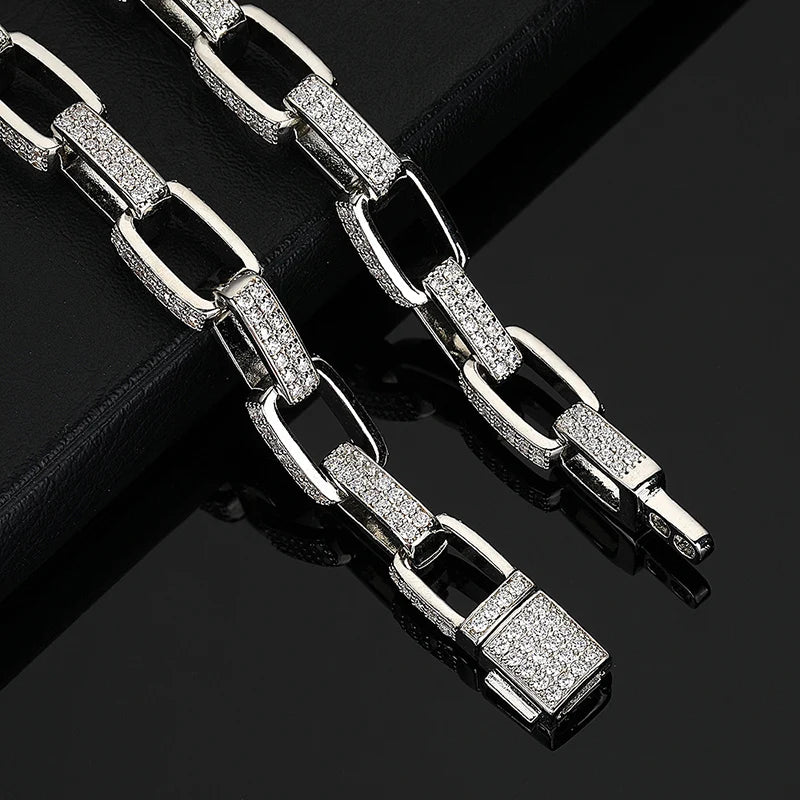 Iced Out CZ Square Link Chain Bracelet & Necklace — Two-Tone