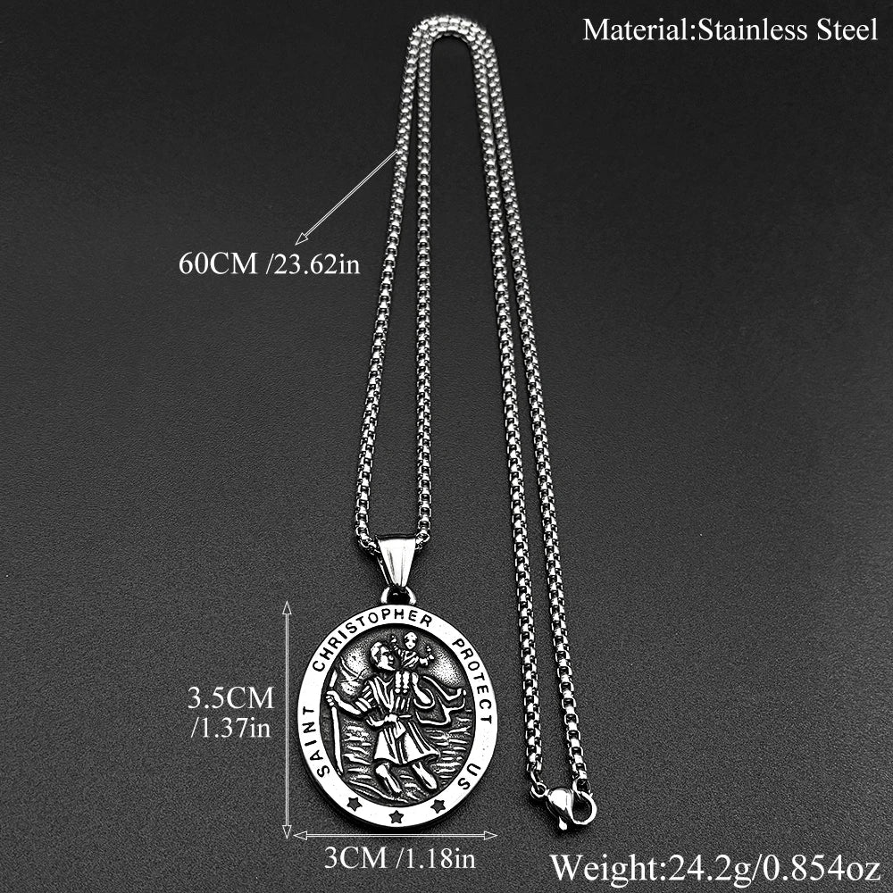 Saint Christopher Medal Pendant Necklace — Gold-Tone