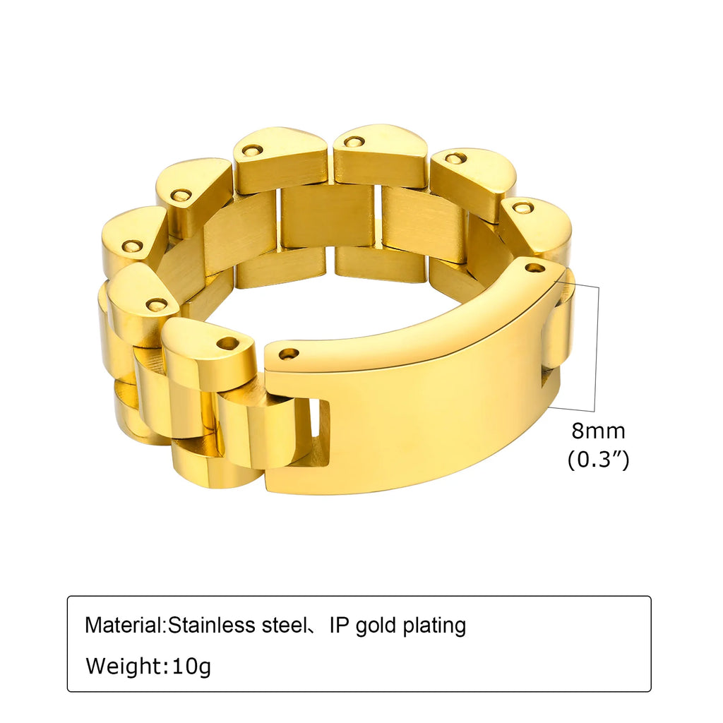 Watch Band Shaped Chain Link Ring 8mm — Stainless Steel