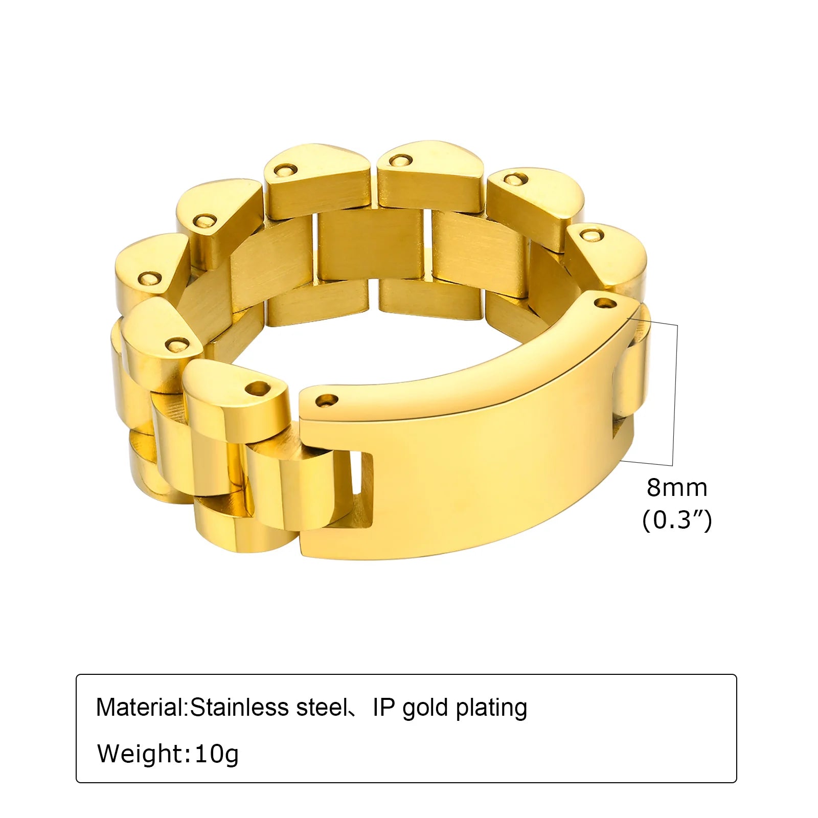 Watch Band Shaped Chain Link Ring 8mm — Stainless Steel