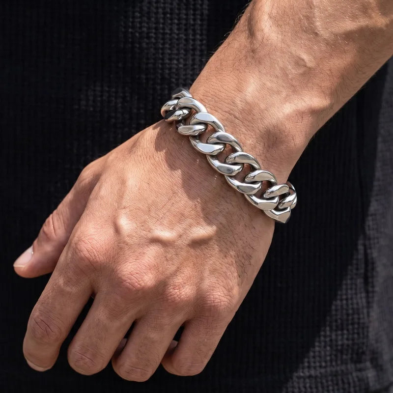 Men Bracelet for Man Stainless Steel Minimalism 13MM Curb Link Chain Men's Bracelets On Hand Bands Jewellery