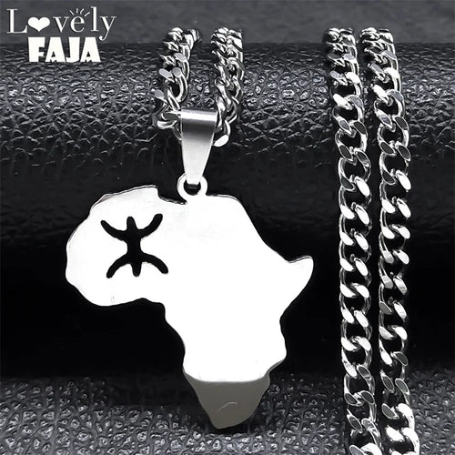 Africa Map Silver Pendant Necklace — Stainless Steel