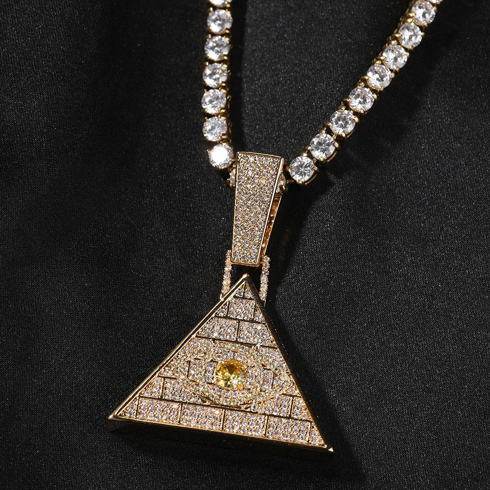 THE BLING KING Pyramid Horus Eyes Pendant Necklace Twist Chain Micro Paved Cubic Zirconia Gold Plated Mens Hip Hop Jewelry Gifts