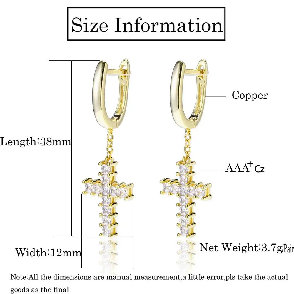Iced Out Cross Lightning Stud Earrings