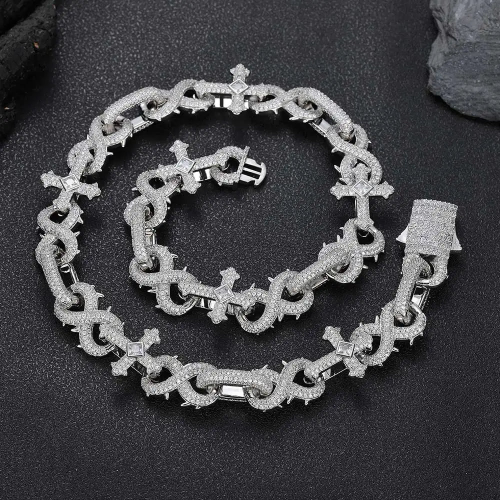Iced Out Cross Cuban Chain Necklace 16MM