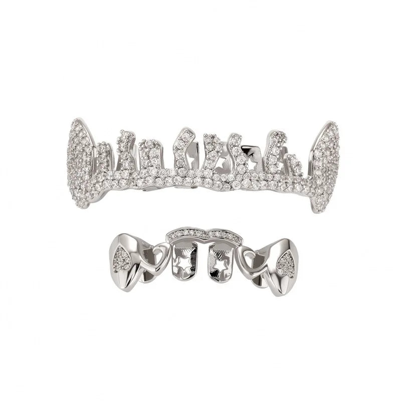 Edgy Trendy Irregular Hollow Star Fangs Teeth Grillz Hip Hop Rapper Street Fashion Halloween Party Wear Novelty Mouth