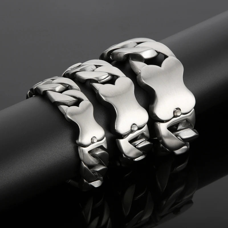 31mm Men's Heavy Bracelets Stainless Steel Cuban Chain Brushed Shiny Chunky Bracelet Bangle For Men Silver Color Jewelry