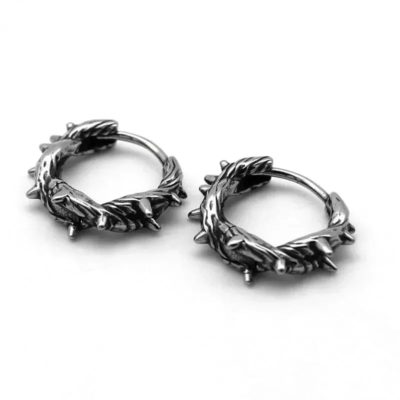 Gothic Spiked Hoop Earrings Small Textured Huggie — Two-Tone