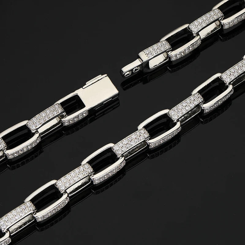 Iced Out CZ Square Link Chain Bracelet & Necklace — Two-Tone