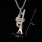 Hip Hop Trumpet Pendant Necklace Alloy Silvery Instrument Shape Necklaces Long Chain Chokers Women Men Rock Band Jewelry Gifts