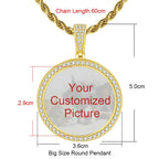 Large Round Photo Customized Pendant Necklace For Women Men Full Zirconia Neck Chain Hiphop Jewelry Memory Couple