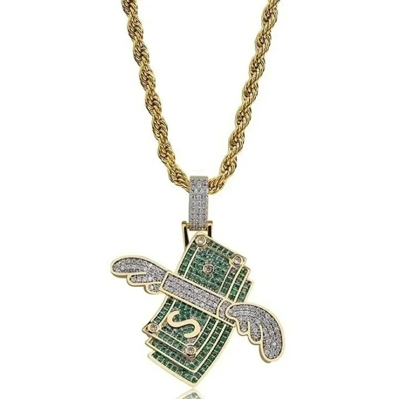 Men\'s Hip Hop Iced Out Dollar Sign Money Pendant Necklace Men\'s Punk Rap Rock Party Jewelry