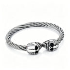High Quality Stainless Steel Double Skull Bracelet Vintage Men Accessories Skeleton Bangle Fashion Charm Biker Jewelry Wholesale