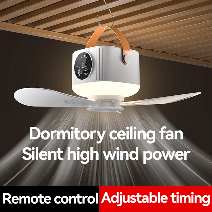 Portable Ceiling Fan, 4 Speeds, LED Display, 3-Level Night Light, 1-8H Timer, 3600mAh, Remote Control, Quiet USB Fan