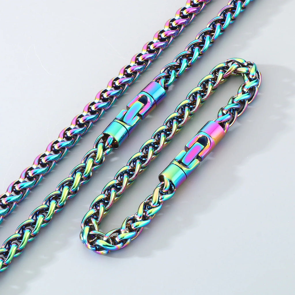 Classic Men's 4/6/8/10mm Wide Link Chain Bracelet Necklace Set for Man 6 Color Available 65CM Long Stainless Steel